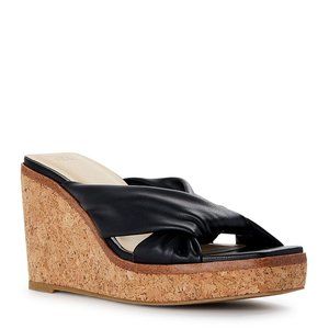 Time and Tru Womens Wedge Sandals Twist Cork Platform Slides Open Toe Black